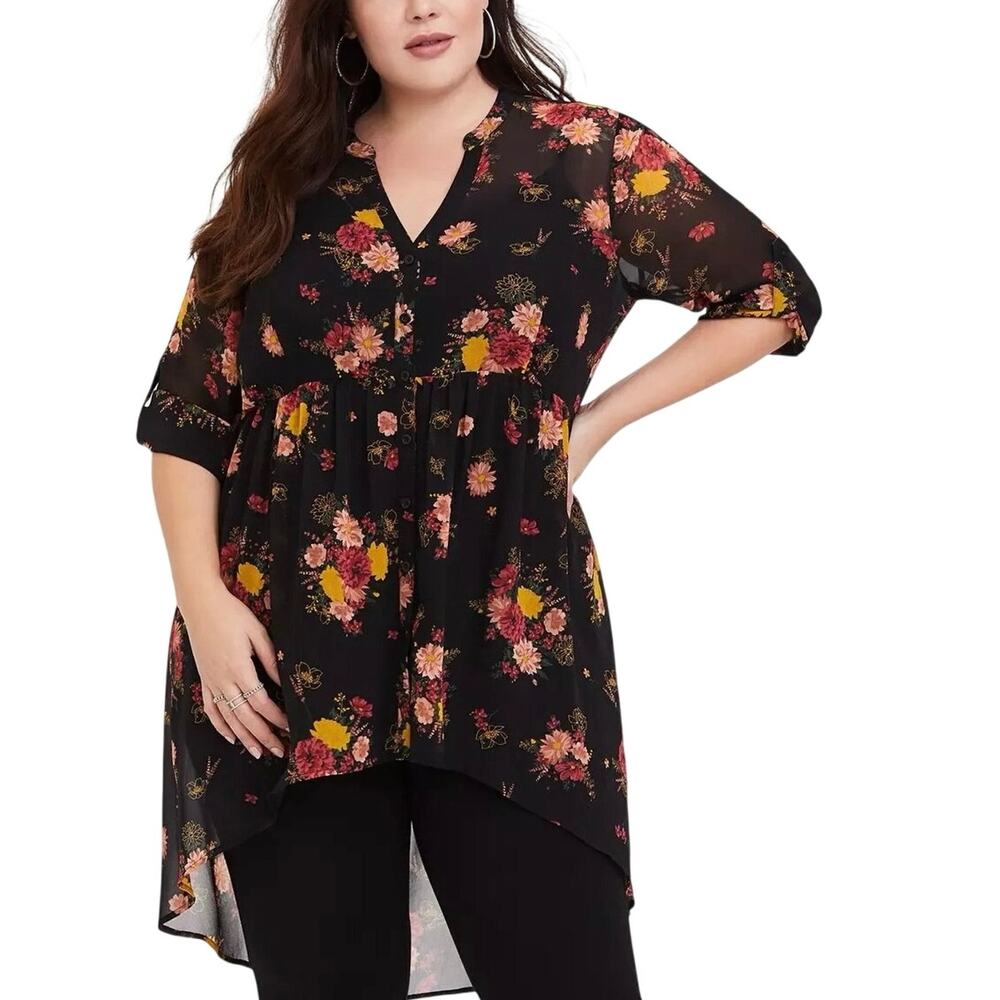 Torrid Chiffon Hi-Low Floral Tunic Top - 4